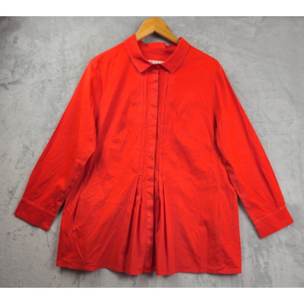 Maison Common Women's Orange Pleated Tunic Cotton Blend Top Pockets Sz 44 Large